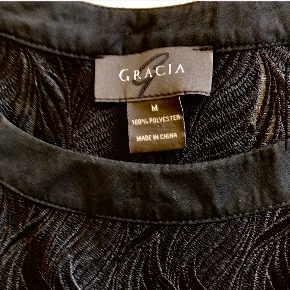 GRACIA Black Fringe Short Sleeve Crop Top M - Picture 10 of 10